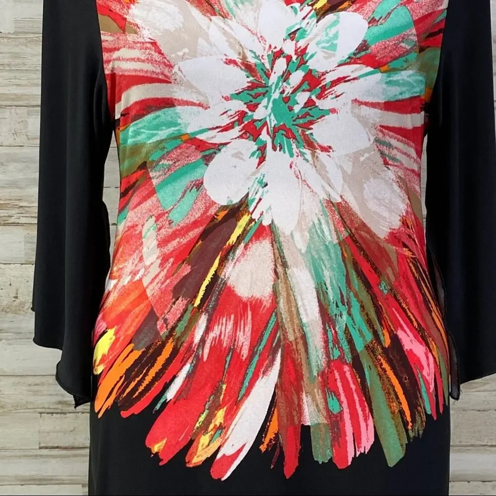 Fenn Wright Manson Floral Dress Womens Size 12 Black Coral Vibrant Shift - Picture 10 of 13